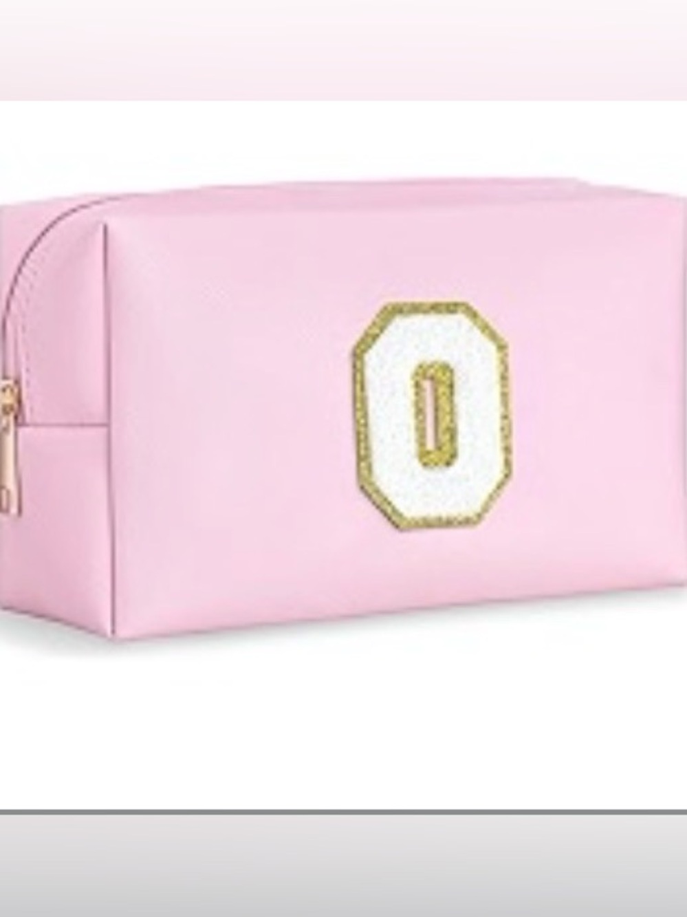 New “O” Pink Monogram Cosmetic Pouch with Gold Accent
